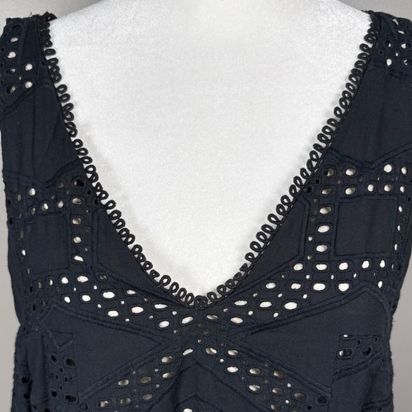 Anthropologie Maeve Black Eyelet Luci Swing Mini Dress size Small Cotton Lined - Picture 3 of 10